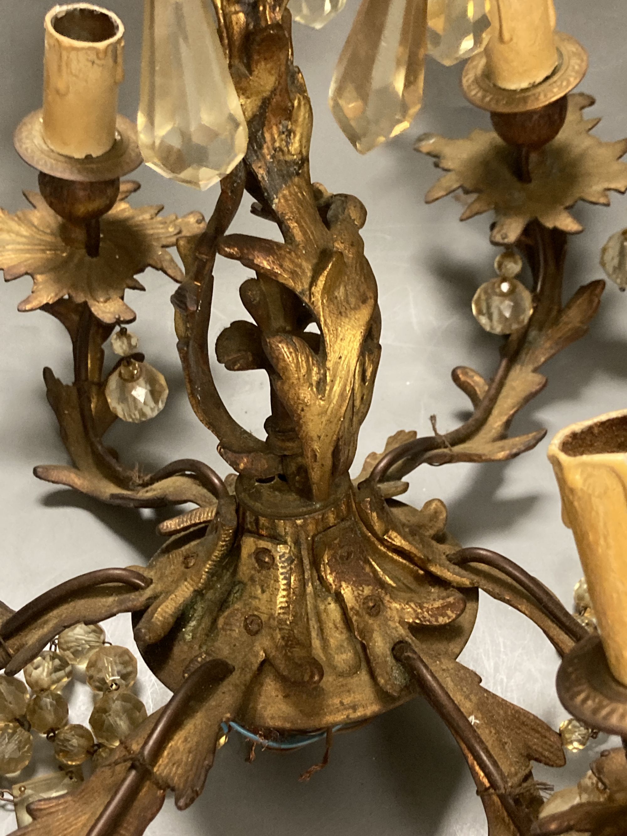 A six branch gilt metal and lustre electrolier